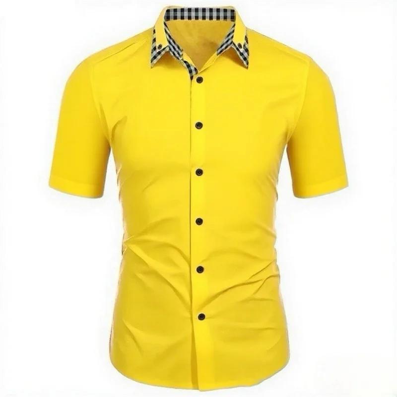 

Summer Men Short Sleeve Beach Shirt Men Casual Lapel Fashion Shirt Tops 5XL жовтий