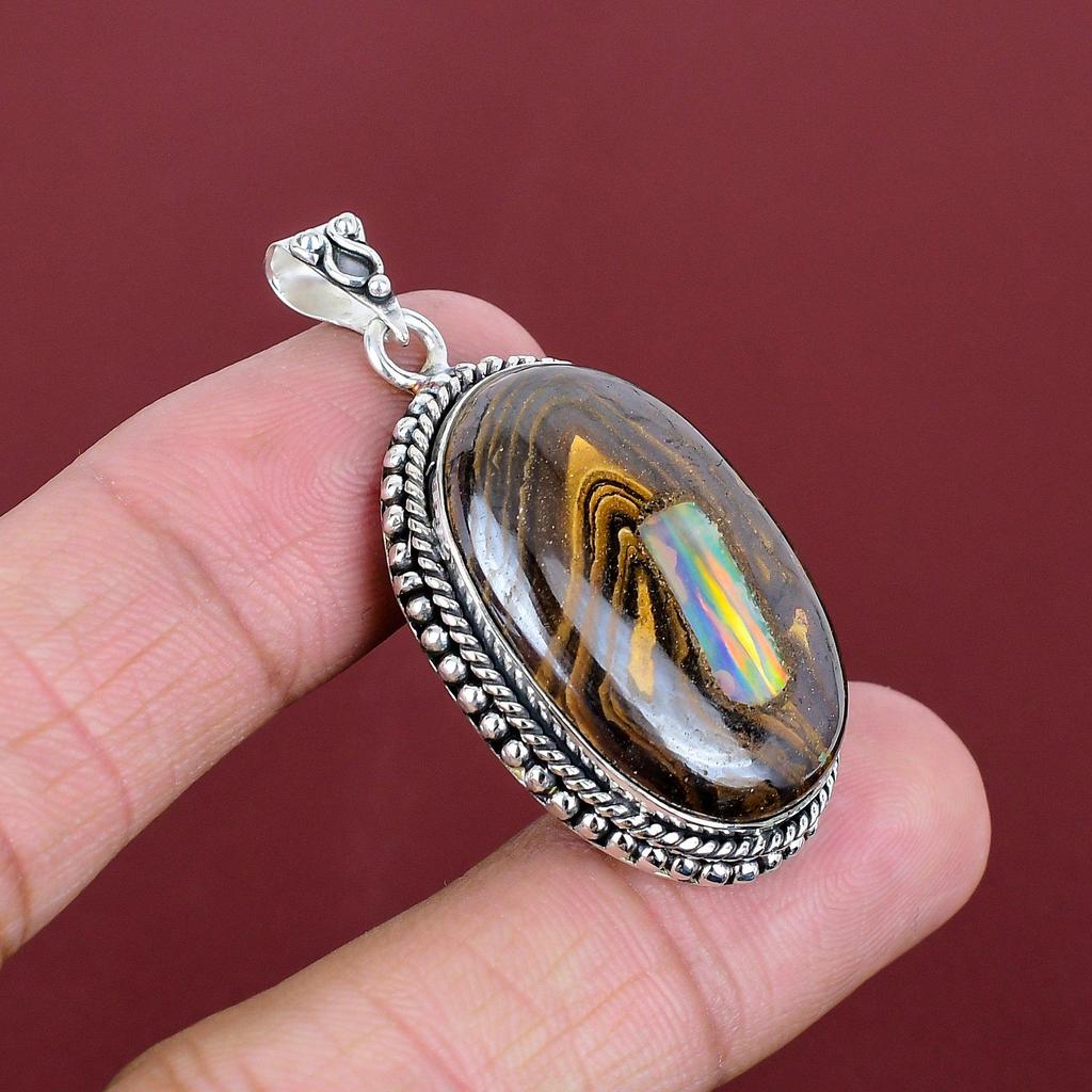 Ethopian Opal In Boulder Opal Pendant Gemstone Handmade Pendant 925 Sterling Silver Pendant Unique Jewelry Gifts for Mom Statement Pendant
