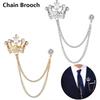 1Pcs Crown Chain Brooch Vintage Rhinestone Lapel  For Women Dress Mens Shirt Suit Set