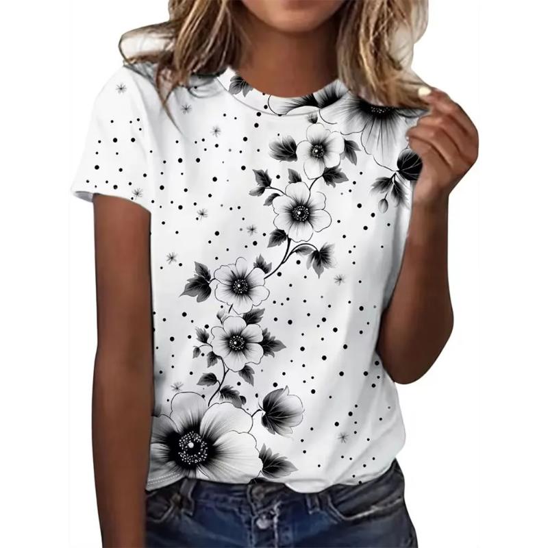 Fashion Women's Crew Neck Short Sleeve 3D Casual Color Printing Casual Short Sleeve Crew Neck T-Shirt