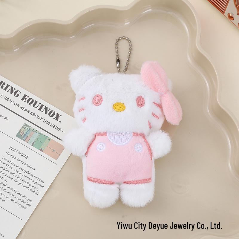 Portachiavi Ciondolo Peluche Gatto Cartone Animato con Catena di Perline Sonagliante