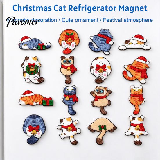 Cute Animal Fridge Decors Christmas Cat Rhinestone Magnets DIY Kit, Make 16Pcs Kitty Magnet Craft Kit Refrigerator Magnets, Faux Diamond for