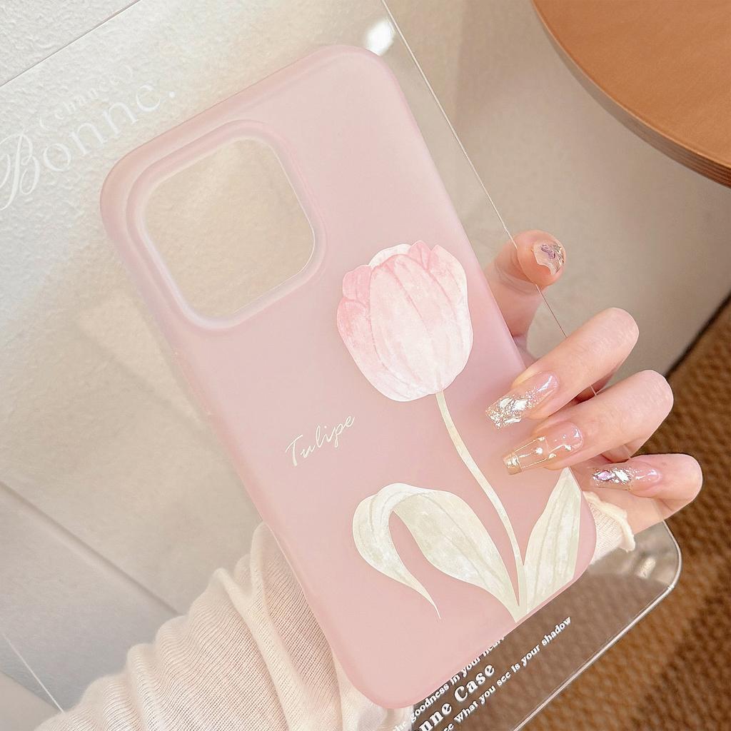 Beautiful and suitable for Apple 16 phone case 17promax gentle pink tulip iphone1513 silicone 11