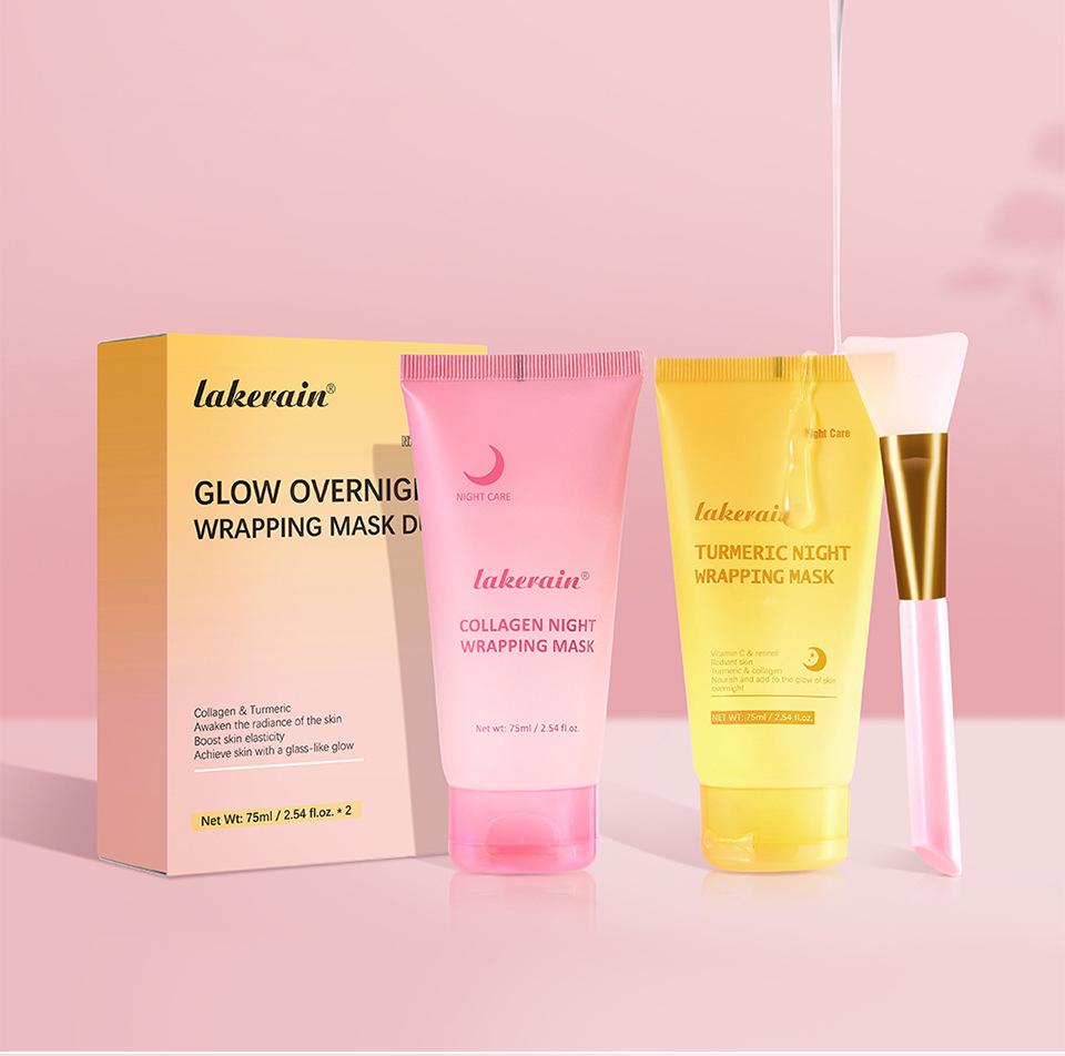 2 Stück/Set Kurkuma & Kollagen Nacht-Wickelmaske Tiefenhydratation Feuchtigkeitsspendend Schlaf-Peel-Off-Maske Hautpflege