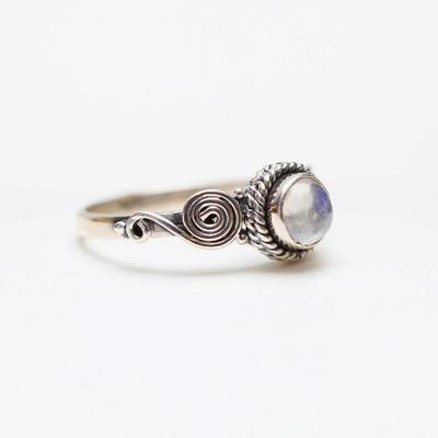 Moonstone Round Gemstone Ring, Solid 925 Sterling Silver Ring, Bohemian Ring, Statement Ring, Gift For Her