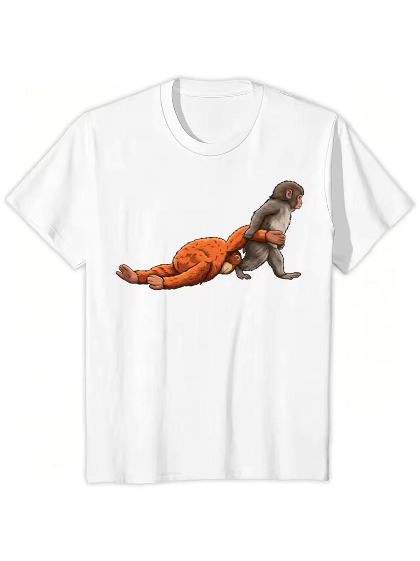 Funny Team Punch Monkey Graphic O Neck Tee Shirt, Baby Monkey Holding Tee Shirt Short Sleeve Plus Size Tops S