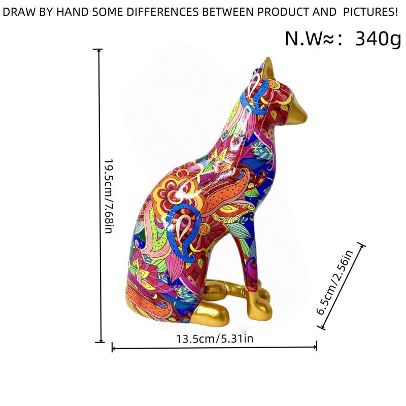 Bunte Harz-Katzenfigur Sitzende Haltung Dekoration Ornament Wohnzimmer Flur Schreibtisch Büro Heimdekoration