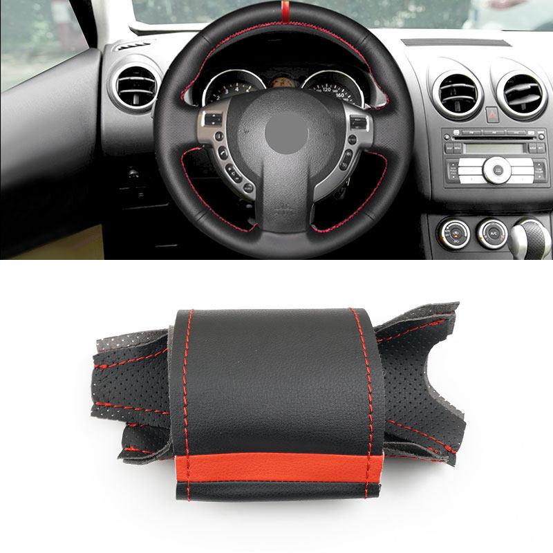 Car Accessories Steering Wheel Cover Leather Trim Black with red strip For Nissan QASHQAI X-Trail NV200 Rogue 2008 2009 2010