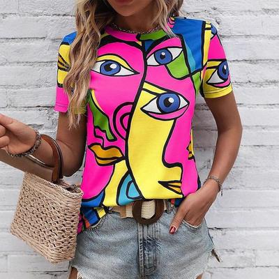 Sommer Rundhals 3D Künstlerische Malerei Muster Druck Top Modische Lässige Kurzarm Damen T-Shirts