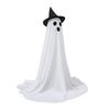 55" Solar Ghost Light for Halloween Outdoor Decoration Waterproof Light Up Standing White Ghost with Witch Hat for Front Porch Yard Gardens Tree Lawn