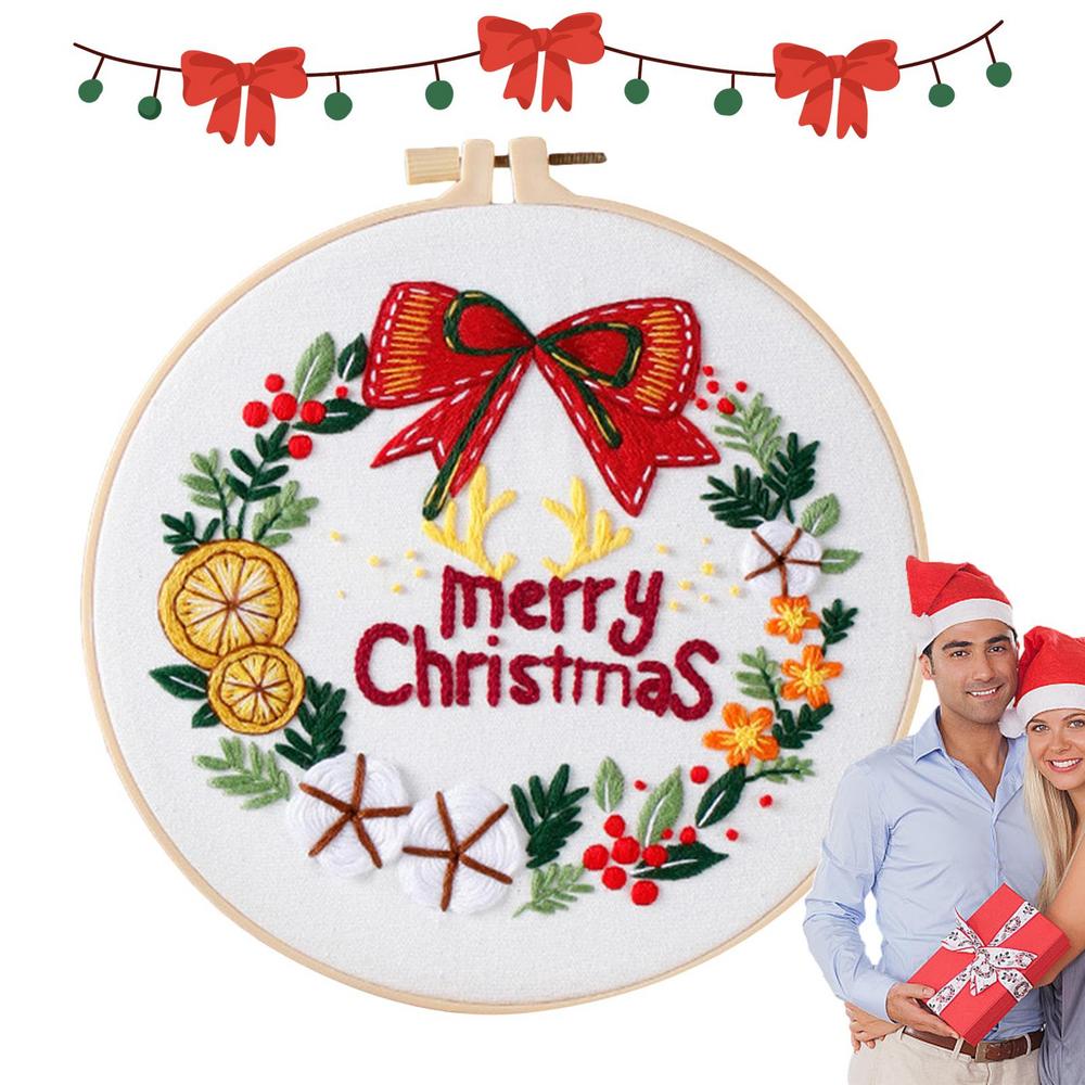 Christmas Cross Stitching Kits Merry Christmas DIY Kit with Patterns Instructions Embroidery Beginners Kit Needlepoint Kit
