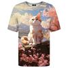 Summer Round Neck 3D Animal Cat Graphic Print Top Fashionable Casual Short Sleeved Men's T-shirts