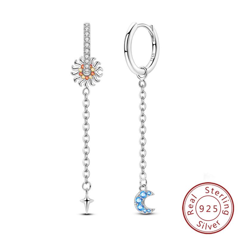 New 925 Silver Hoop Earrings Star Moon Stud Drop Earrings For Woman Party Wedding Accessories Fashion Jewelry Gift