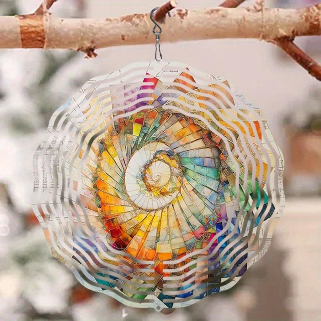 Metal Wind Chime with Colorful Swirl Mandala 3D Kinetic Outdoor Hanging Decor for Garden Patio Christmas Halloween Thanksgiving Housewarming Gift