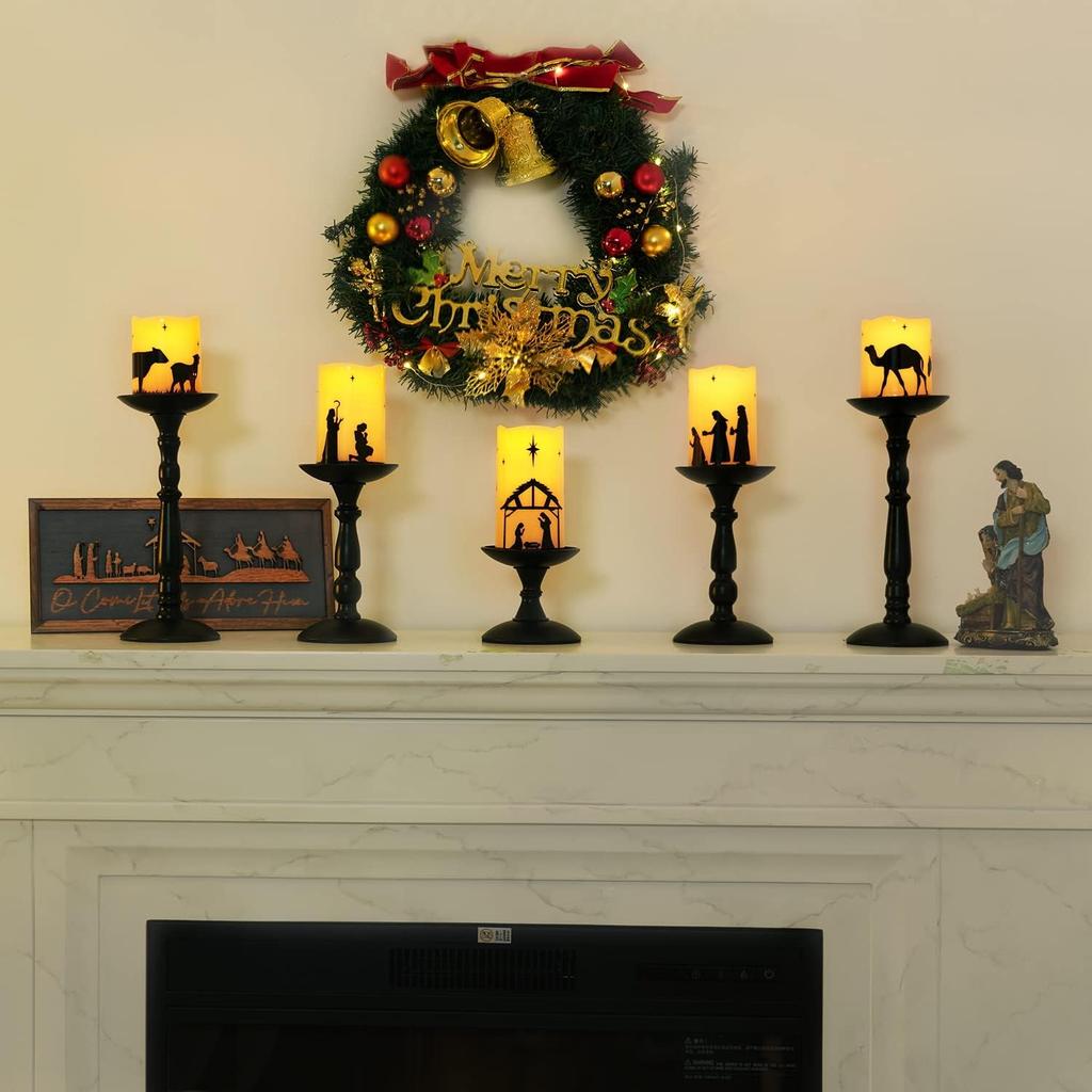 Homemory Flameless Christmas Nativity Scene Candles, Battery Operated LED Pillar Religion Candles, Nativity Sets Indoor Outdoor Decorations for Xmas
