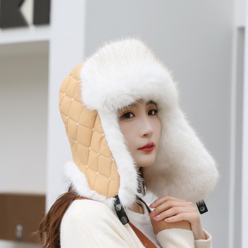 

Зимняя женская теплая шапка из искусственного меха, утолщенная, с высокой имитацией лисьего меха, с защитой ушей, холодная шапка, флисовая утолщенная шапка L（58-60cm） имбирный