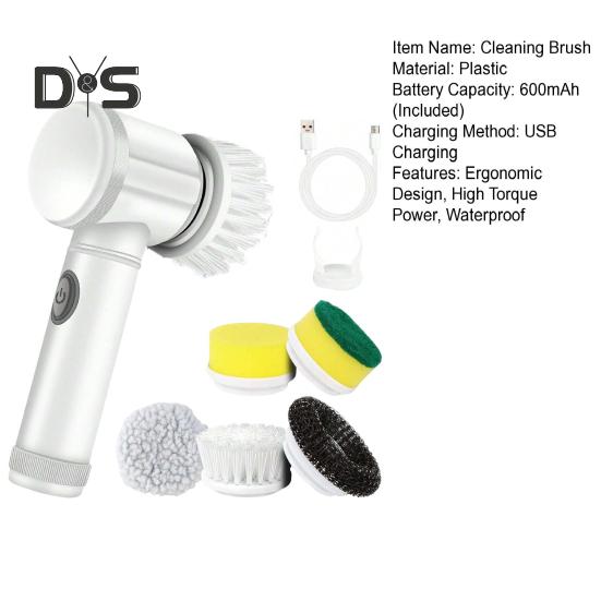 Electric Spin Brush Cordless High Torque Handheld Rotary Brush Tub Shower Tile Floor Scrubber with 5 Replaceable Heads