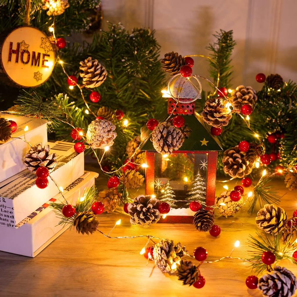 Minetom Christmas Pine Lighted Garland Decor, 9.8 Ft 60 LED with 8 Modes