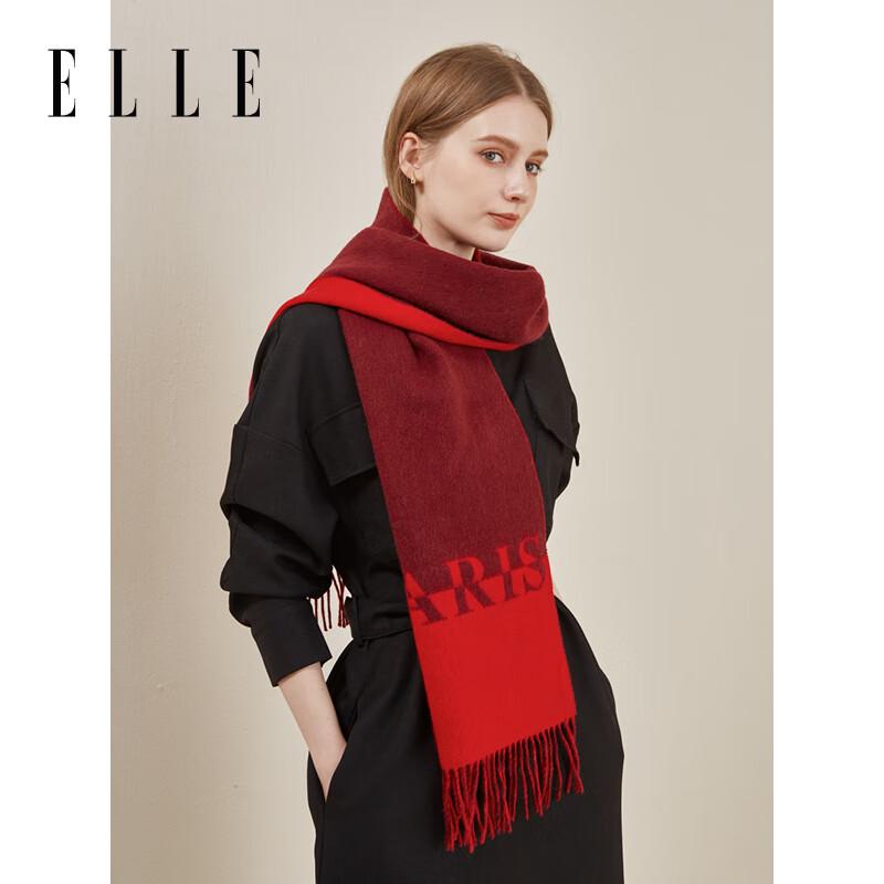 ELLE Women's 100% Wool Double-sided Jacquard Scarf