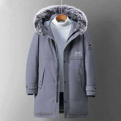 Winter Down Jacket Medium and Long Hooded Big Fur Collar Men's Thick White Duck