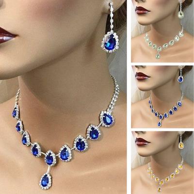 1 Set Women Necklace Earrings Water Drop-shaped Rhinestone Jewelry Sparkling Bright Luster Jewelry Set for Prom