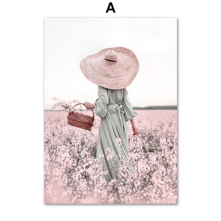 

Pink Sakura Rose Tulip Flower Landscape Canvas Painting Wall Art, Nordic Posters and Prints, Pictures for Living Room Decor 21x30cm No Framed