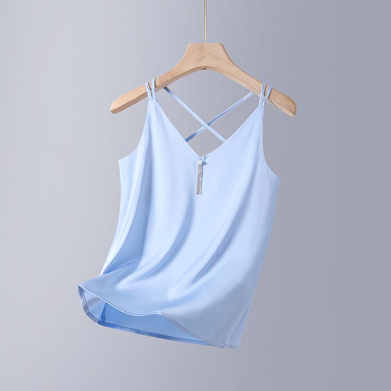 

Spicy Girl Backless Imitation Silk Camisole: 2026 Spring/Summer Formal Base Layer for Women L (98-106 lbs) небесно-голубой