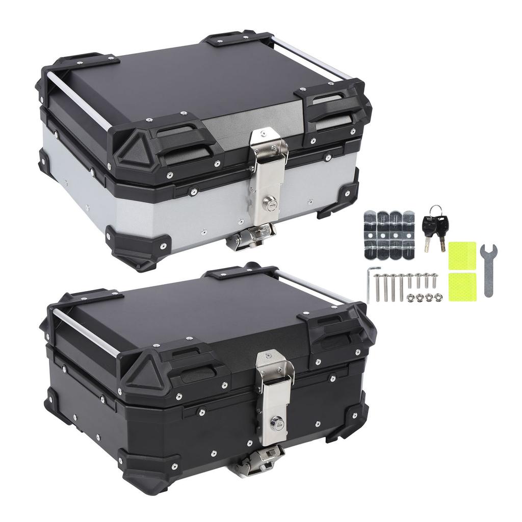 Rear Top Case Aluminum Alloy Water Resistant Fit Motorcycle Top Box Shockproof with Safety Lock for Helmet Luggage