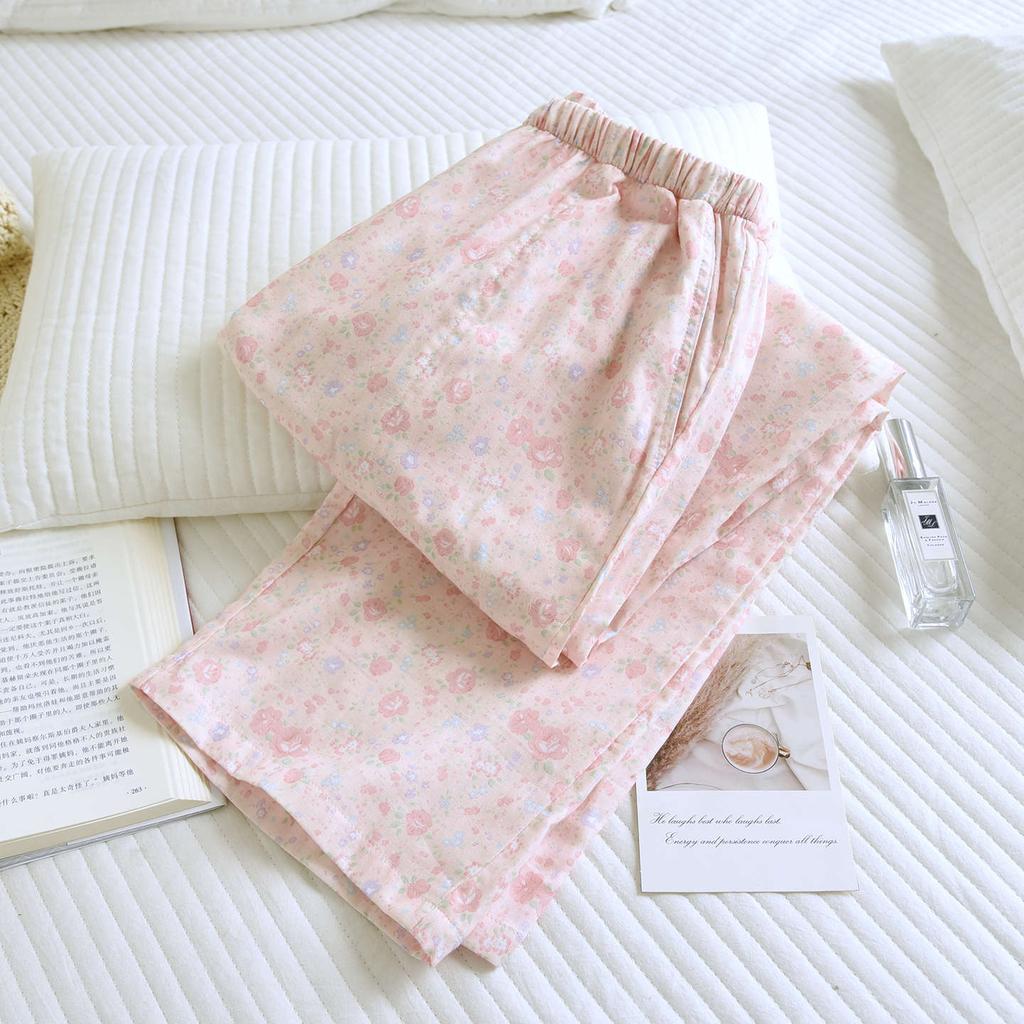 2026 Nya Vår och Höst Dam Pyjamasbyxor 100% Bomull Flerfärgade Mönstrade Byxor Casual Lösa Stora Hembyxor underdelar