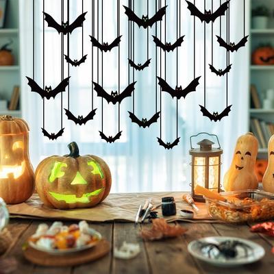 18 stuks Zwarte Halloween Vleermuis Vlag met Ogen Hangende Ornamenten Simulatie Vleermuis Hanger Horror Rekwisieten met Lint Vleermuis Decoraties
