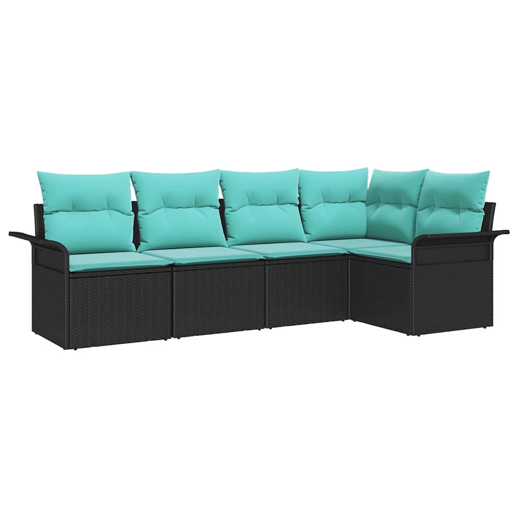 Garden Sofa Set with Storage 5 pcs Black Poly Rattan