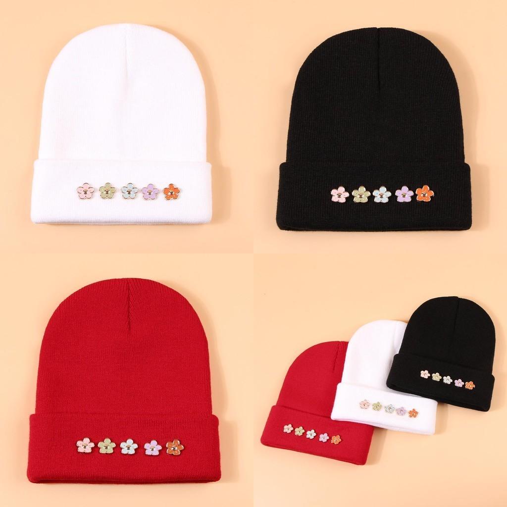 Winter Warm Floral Knit Hat For Couples Fashionable Ins Loose Woolen Hat