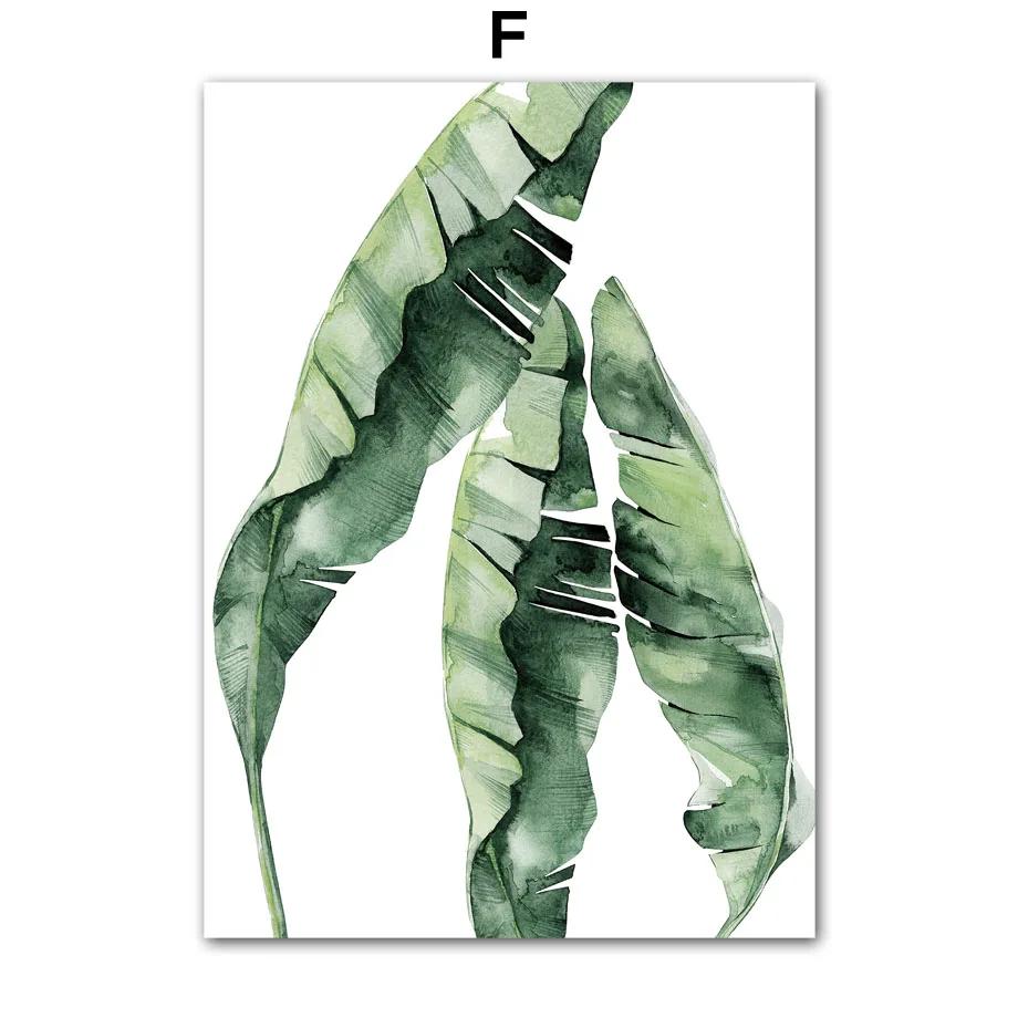 Modern Nordic Style Spring Green Art Poster Plant Leaf Palm Watercolor Wall Art Picture Canvas Print Living Room Home Decor