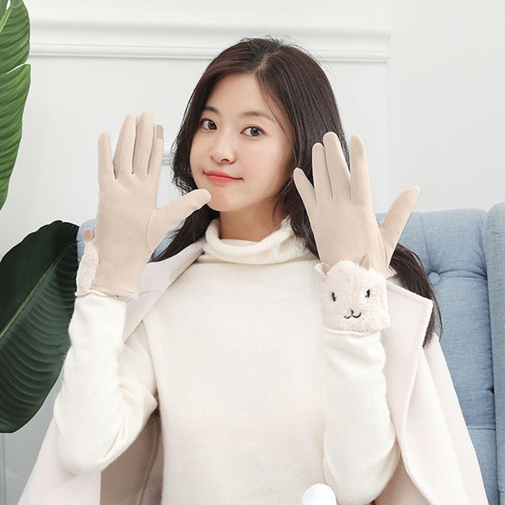 Winter Point Finger Outdoor Plus Fleece  Gloves Women Gloves Suede Korean Style Mittens