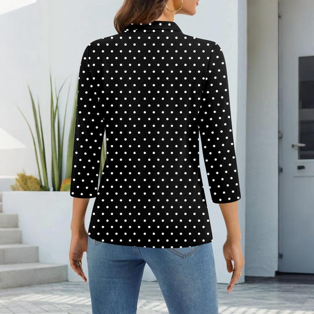 Women's Fashion Casual Lapel Short 3/4 Sleeve Print Shirt Women's Up Tops