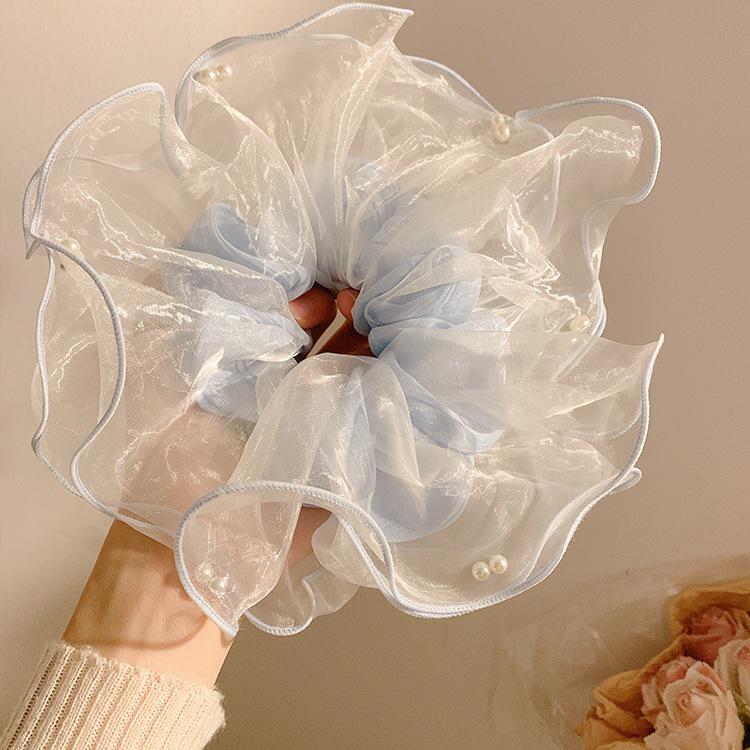 Сетчатая резинка для волос  Жемчужно-синее туманное озеро : Женская резинка для волос Blue Scrunchie Diameter ~26cm