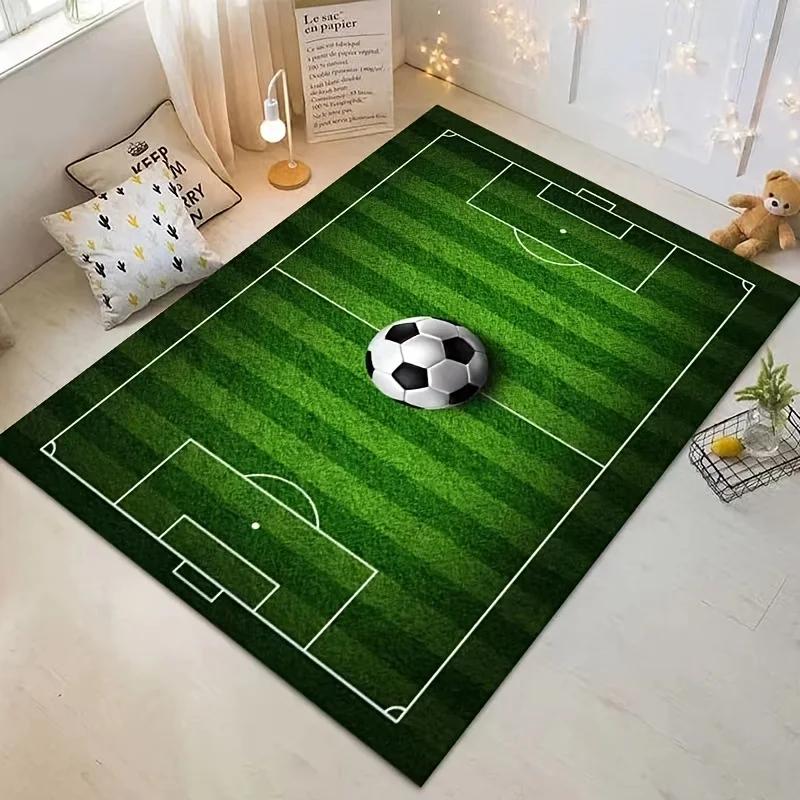 3D Cartoon Lawn Carpet – Football Field Theme, Soft Non-slip Mat for Bedside, Living Room, Bedroom, Entrance, Bathroom
