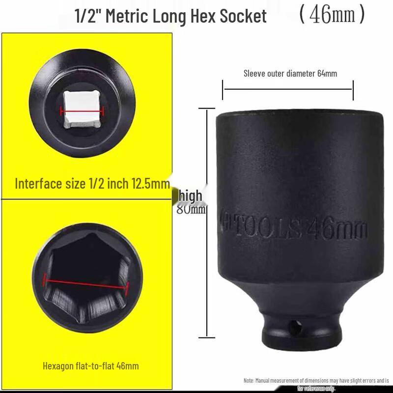 Lingxi 1/2-inch Drive 46mm Deep Impact Hex Socket