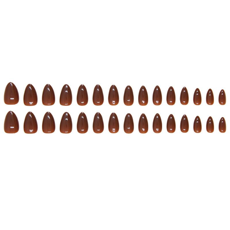Solid color fake nails wear nail red brown removable nail art piece simple nail piece almond model, nail patch