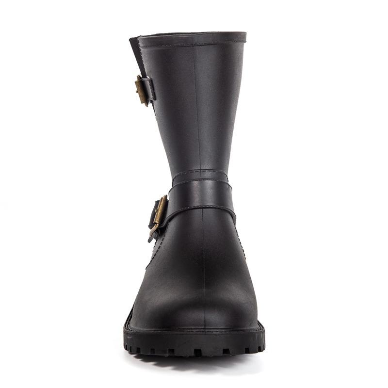 Rain Shoes Women's Locomotive Boots Upper and Lower Buckles Classic Fashion Non-slip Medium Tube Waterproof Shoes Rain Boots