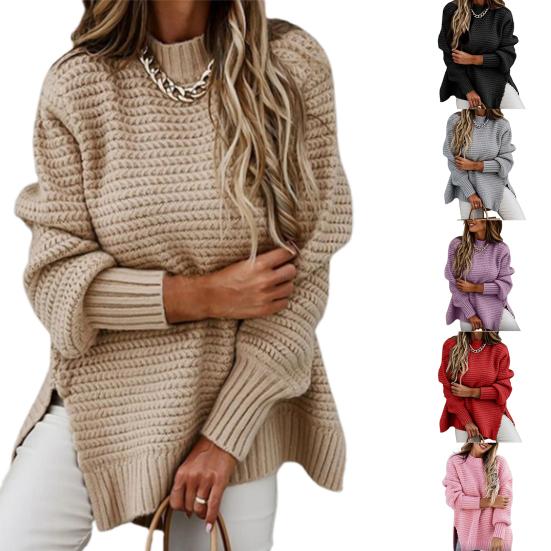 Kadın Süveter Benzersiz Desen Yarım Yüksek Yaka Sonbahar Kış Düz Renk Kalın Kazak Günlük Giyim İçin