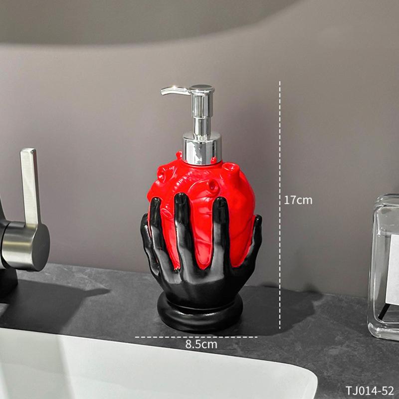 Anatomical Heart Soap Dispenser with Black Hand Base,Gothic Style Resin Lotion Pump Bottle for Bathroom Decor
