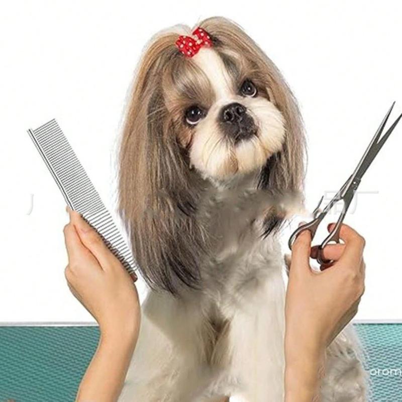 1pc Pet Metal Straightening Comb, Pet Grooming Detangling Brush, Dog Brush, Cat Brush, Electroplated Wide-Tooth Comb
