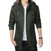 Men's Mid-Length Fleece-Lined Windbreaker: Warm Thick Cotton-Padded Hooded Jacket for Autumn & Winter