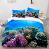 Underwater World King Queen Duvet Cover Cartoon Ocean Animal Bedding Set For Kids Fish Coral Sea Life Soft Polyester Quilt Cover