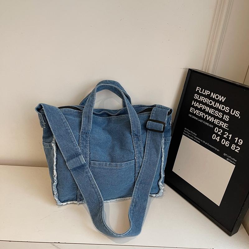 Sac en Denim Vintage Sac à Bandoulière pour Femme Sac Cabas de Commute Sac de Shopping