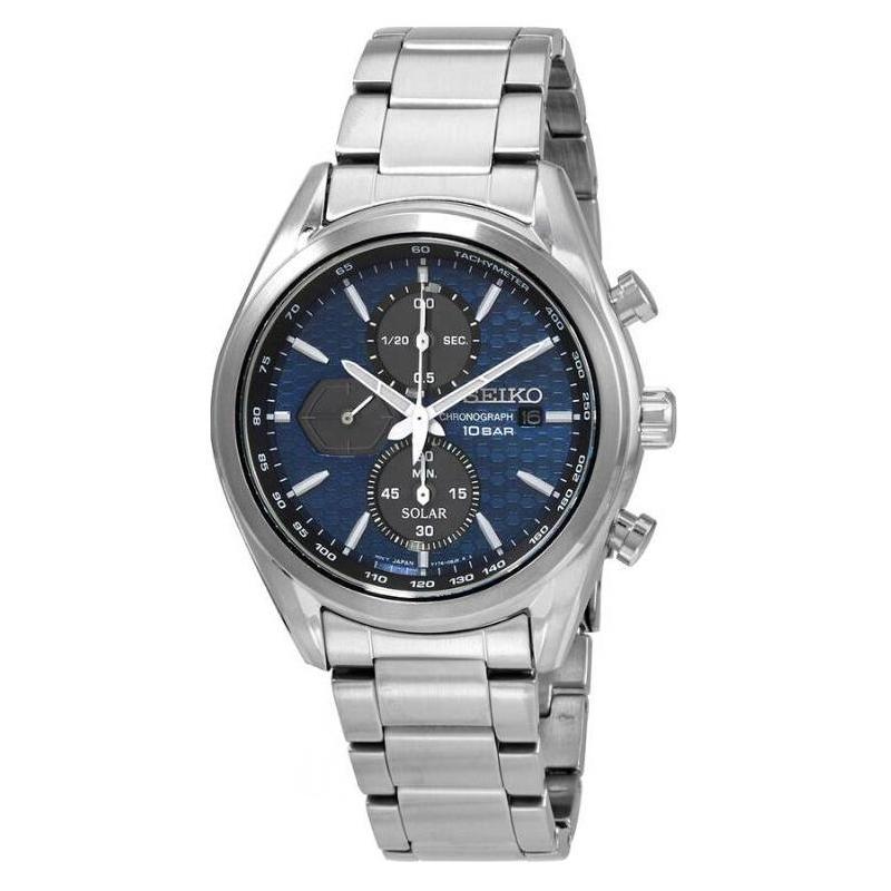 SEIKO 100m waterproof solar Quartz Steel Strap 41.4mm men s watch blue dial SSC801 синий