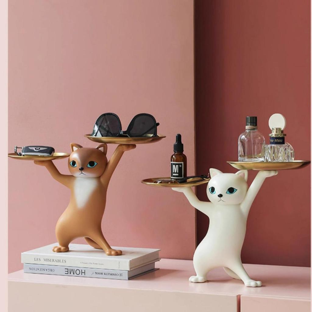 Creative Cat Sand Sculpture Tray: Cartoon Key Storage & Ornament for Living Room or Entrance, Perfect Housewarming Gift