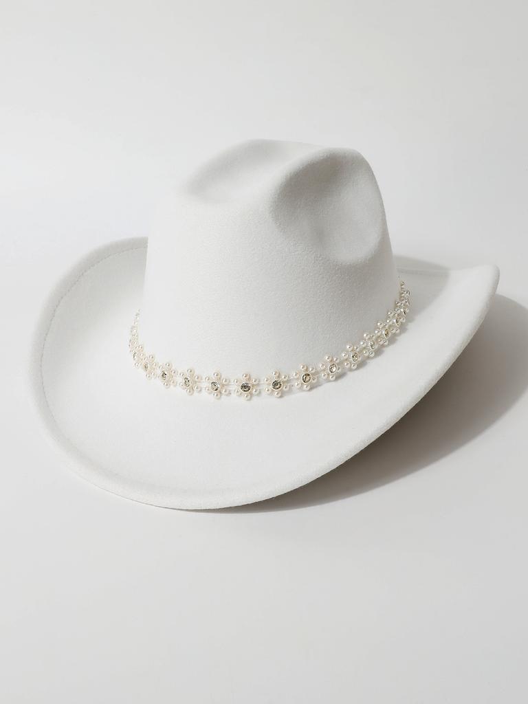 European and American solid color western denim top hat men and women travel ivory pearl rhinestone casual jazz hat