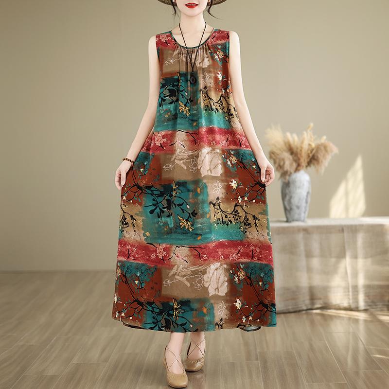 Elegant Women's Summer Dress Loose Sleeveless Plus Size Casual Long Dresses Vintage Clothes